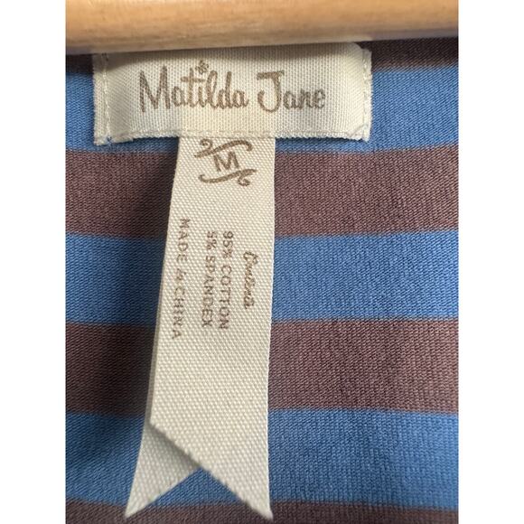 Matilda Jane Striped Tunic Top Medium 3/4 Sleeve Blue Brown Like New - Picture 5 of 5